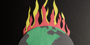 Symbolgrafik: Erdball mit Flammen