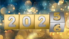 Symbolgrafik: Jahreswechsel - Zahlen 2025 und 2026 vor goldenem Hintergrund